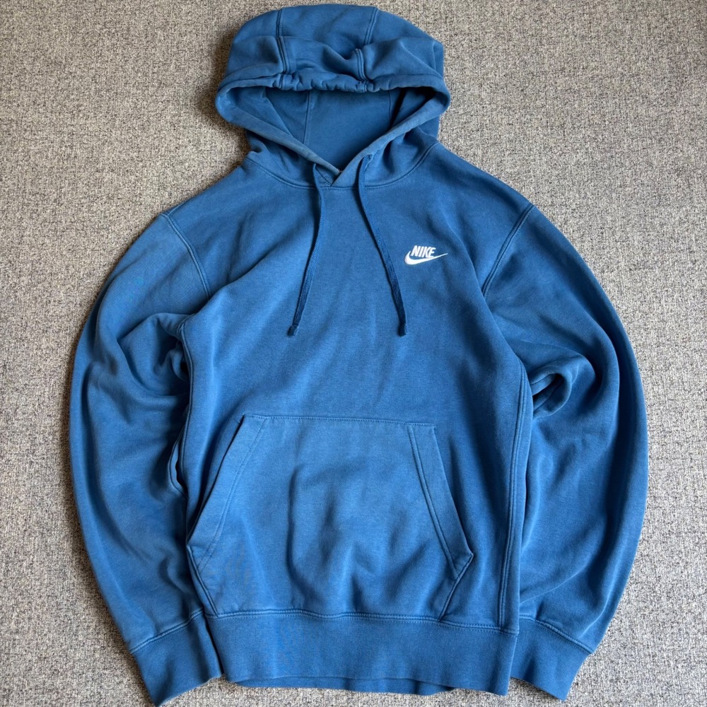 Nike Hoodie Mens XS Blue Sportswear Fleece Pullover Embroidered Swoosh Logo